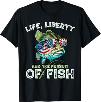 Bass Fish Fishing 4th Of July Fish American Flag Bass Dad Women Girls Kids Men T-Shirt