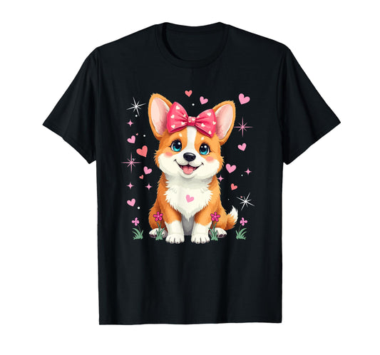 Corgi Bow Tie Matching Dog Owner Family Kids Lover Girls T-Shirt