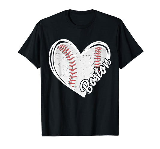 Boston Vintage Baseball Fans Men Women Boys Baseball Heart T-Shirt