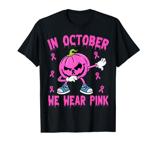 In October We Wear Pink Breast Cancer Pumpkin Halloween Boys T-Shirt