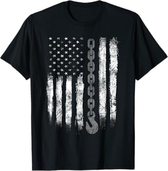 Tow Truck Driver Gift Men USA Flag Towing Hook For US T-Shirt