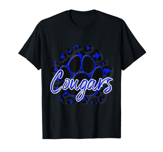 Cougar Blue Black Cheetah School Sports Fan Team Spirit T-Shirt