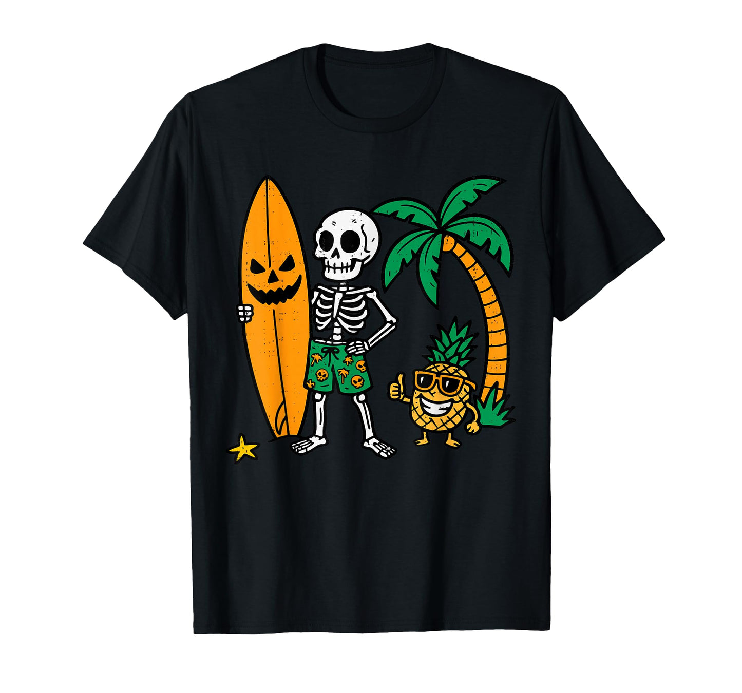 Skeleton Surfing Halloween Surfer Costume Hawaiian Boys Kids T-Shirt