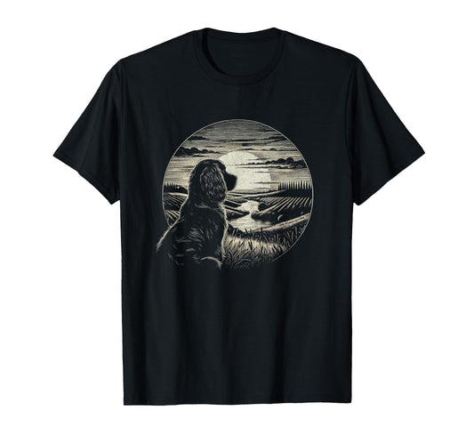Vintage Boykin Spaniel Dog Retro Sunset Scene Art Design T-Shirt