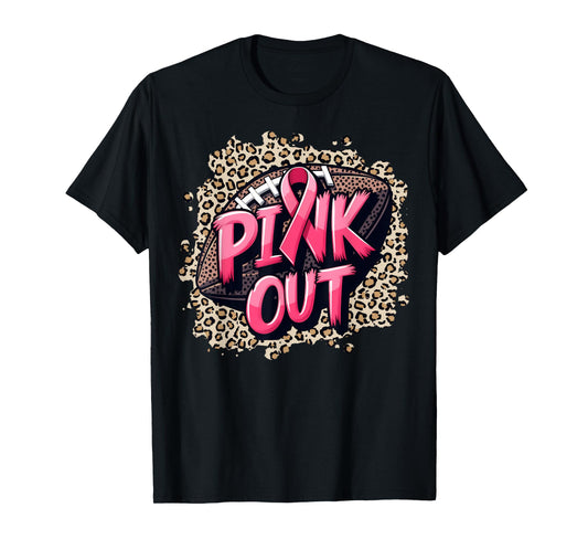 Pink Out American Football Leopard Tackle Breast Cancer 2024 T-Shirt