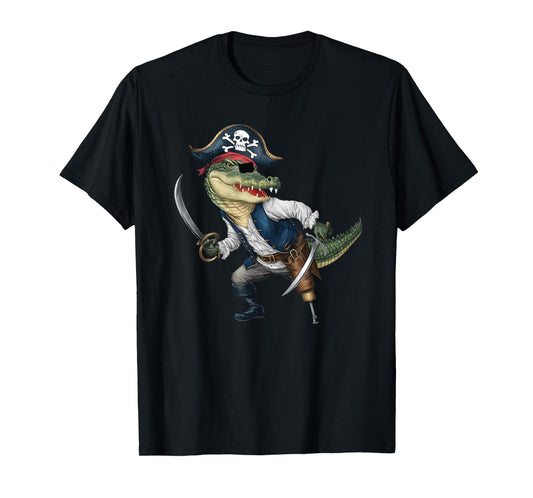 Alligator Pirate Halloween Mens Womens Kids Pirate Funny T-Shirt