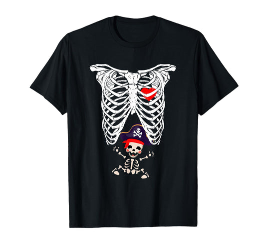 X-Ray Skeleton Funny Pregnancy Baby Halloween Costume Pirate T-Shirt