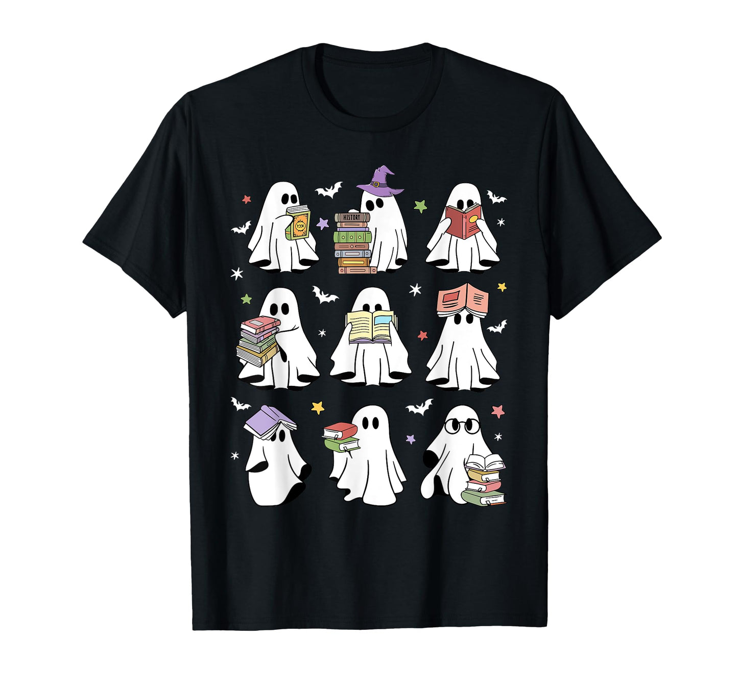 Funny Ghost Book Reading Halloween Books Lover Teacher Kids T-Shirt