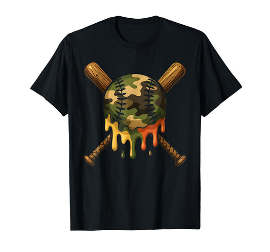 Baseball Drip Camo Baseball Bats Boys Sports Cool Game Day T-Shirt