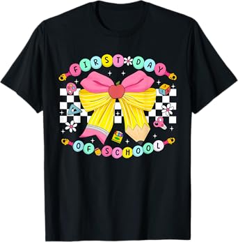 First Day Of School Coquette Bow Pencil Funny Back To School T-Shirt