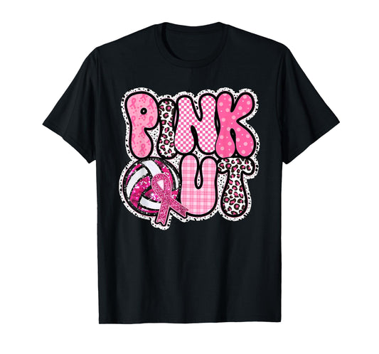 Pink Out Volleyball Breast Cancer Awareness Support Ribbon T-Shirt