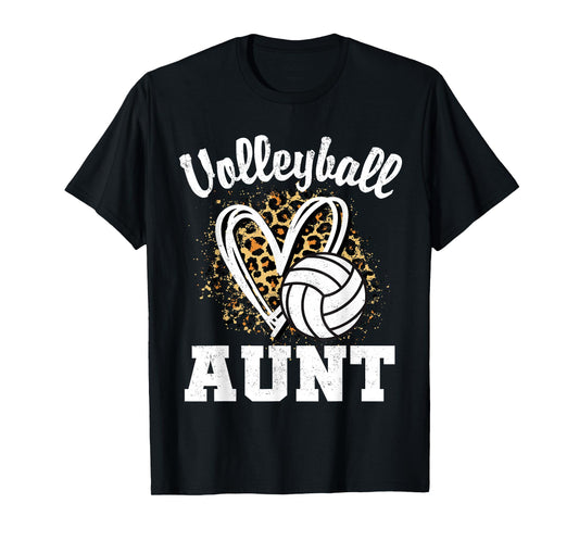 Volleyball Aunt Leopard Heart T-Shirt