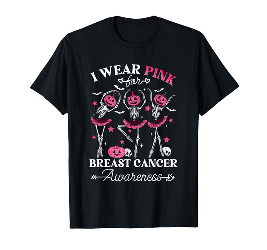 Skeleton Halloween I Wear Pink for Breast Cancer Awareness T-Shirt