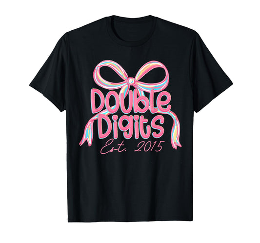 Coquette Pink Bow Ten Double Digits 10th Birthday Est 2015 T-Shirt
