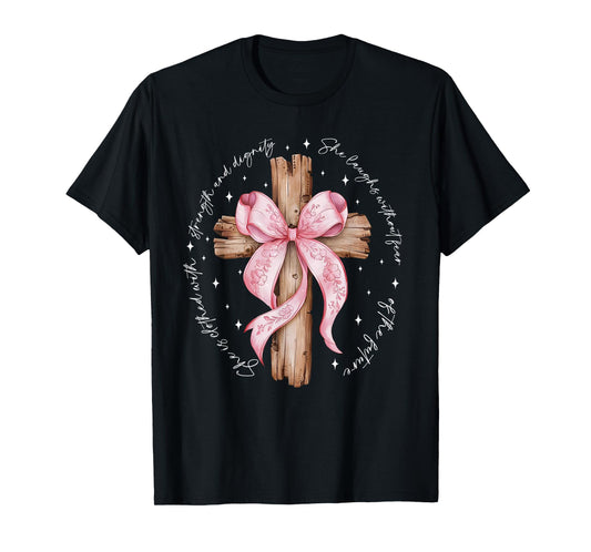 Coquette Bow Christian Jesus Autumn Fall Leaves Thanksgiving T-Shirt