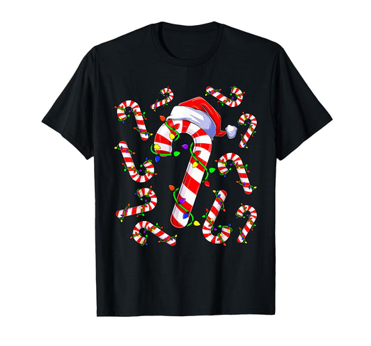 Red and White Christmas Candy Cane Santa Lights Christmas T-Shirt