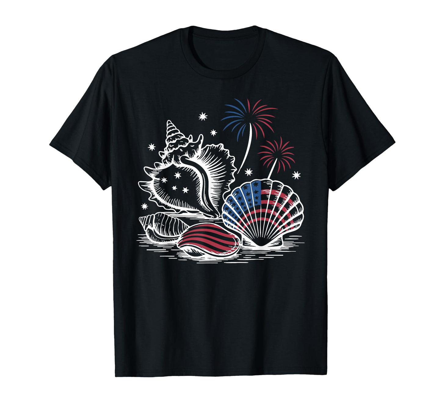 Patriotic Beach Shells 4th of July US Flag Summer Firework T-Shirt
