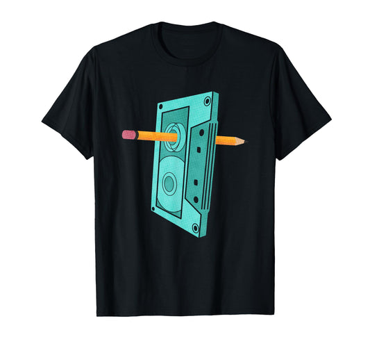 Vintage Rewind Funny 80s 90s Cassette Pencil Gift Men Women T-Shirt