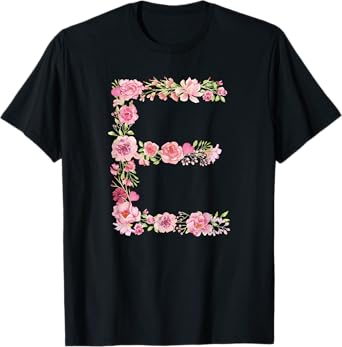 Cool Initial Alphabet Monogram Flowers Gifts Floral Letter E T-Shirt