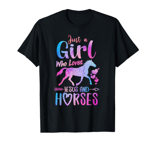 Just A Girl Who Loves Jesus Horses Riding Horse Girls Women T-Shirt
