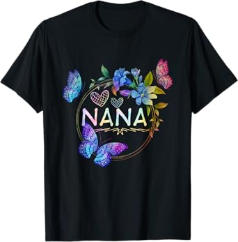 Nana shirt For Women with butterflies Mother's Day Tie Dye T-Shirt