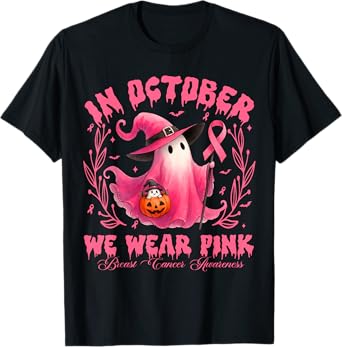 In October We Wear Pink Breast Cancer Awareness Halloween T-Shirt