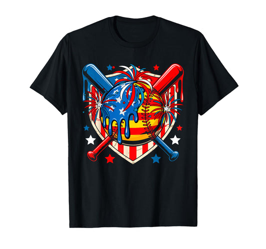 4th Of July Softball Costume Drip As Ice Cream Patriotic T-Shirt