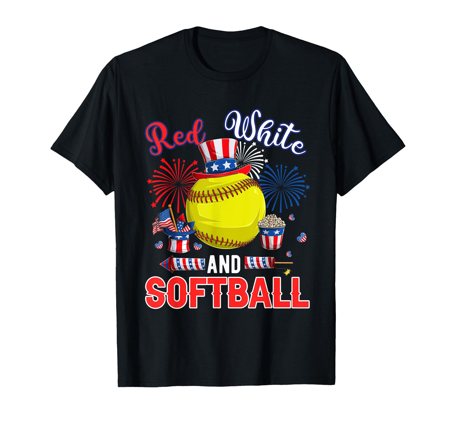 Red White And Softball 4th Of July Sports Lover Proud Flag T-Shirt