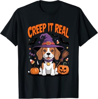 Creep It Real Beagle Dog Witch Halloween Costume T-Shirt