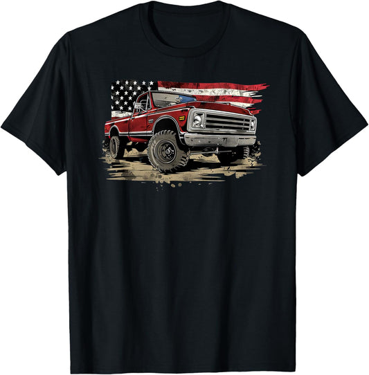 Vintage Pickup Truck With Flag Patriotic Style T-Shirt