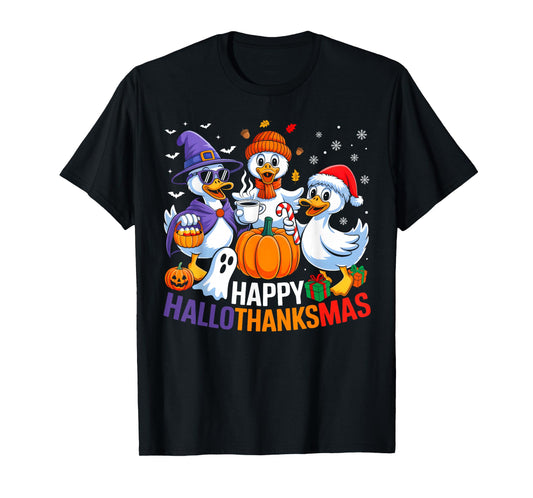 Duck Halloween Thanksgiving Christmas Happy Hallothanksmas T-Shirt