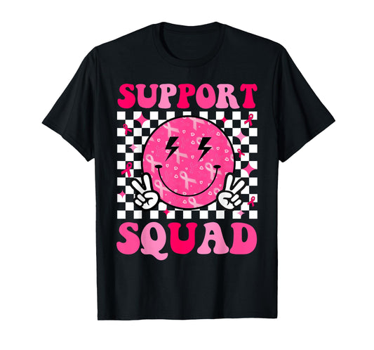 Support Squad Breast Cancer Awareness Pink Ribbon Smile Face T-Shirt