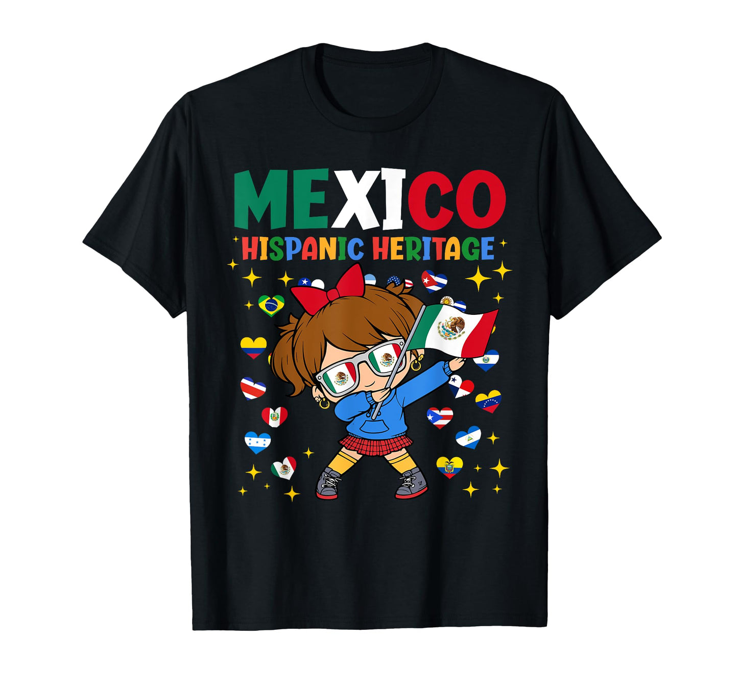 Hispanic Heritage Month Mexico Flag Mexican Girl Kids T-Shirt