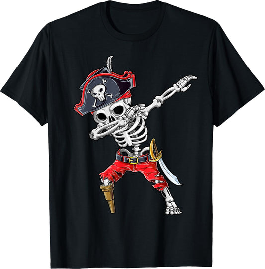 Dabbing Skeleton Pirate T Shirt Halloween Kids Jolly Roger T-Shirt