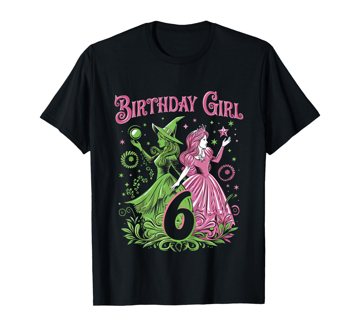 Kids 6th Birthday Witch Pink And Green 6 Years Old Birthday Girls T-Shirt