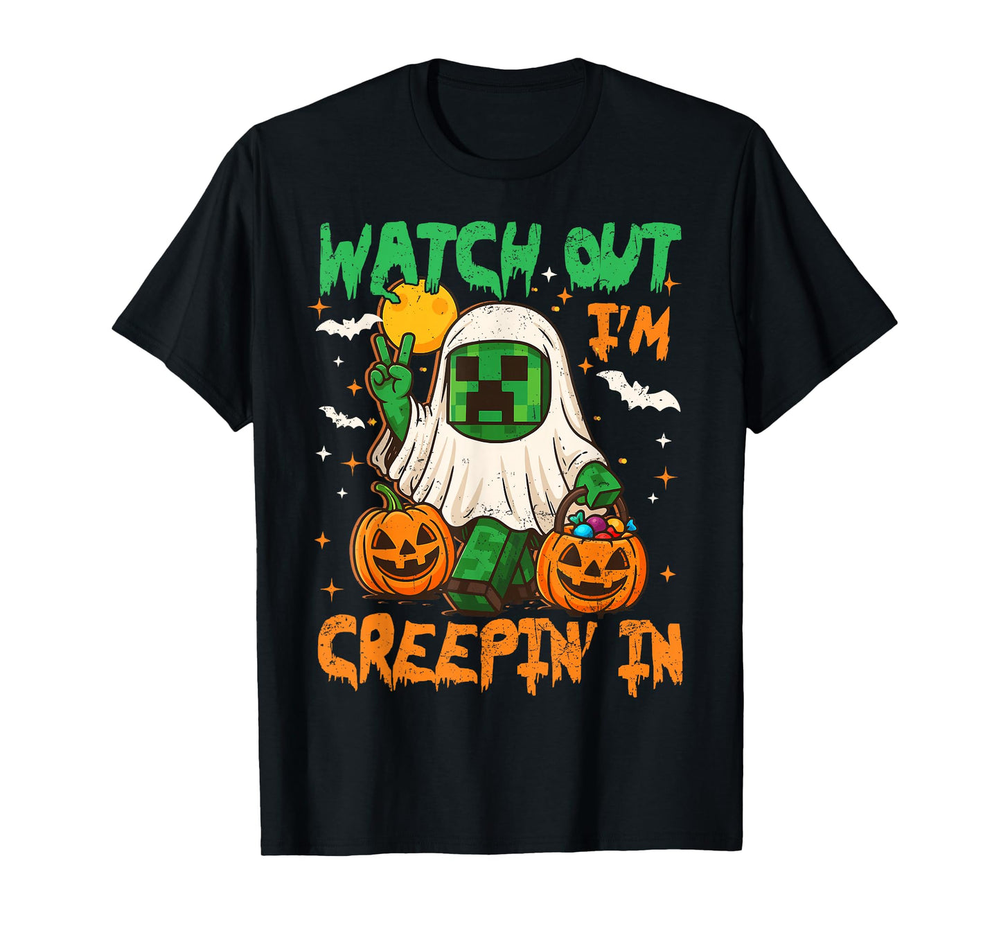 Halloween Costume Kid Boy Game Pixel Ghost Creepin In Spooky T-Shirt