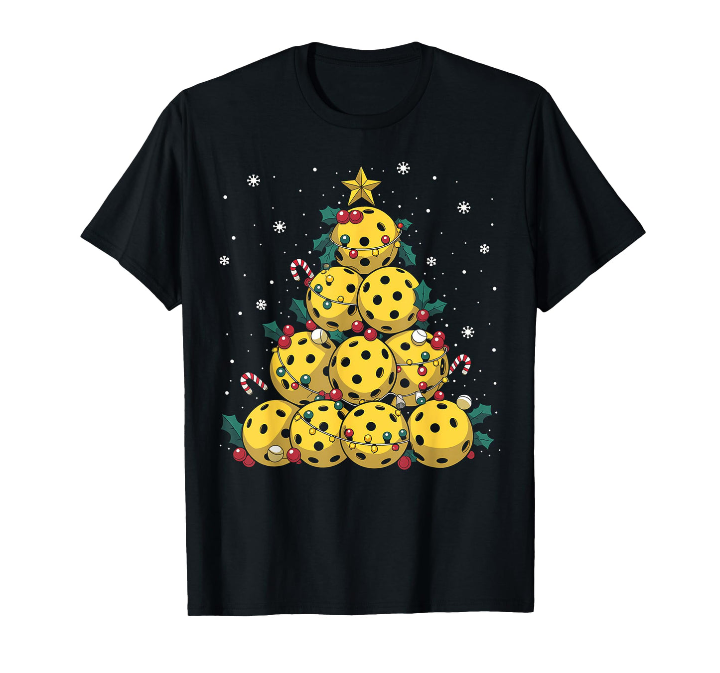 Funny Pickleball Christmas Tree Lights Christmas Men Women T-Shirt
