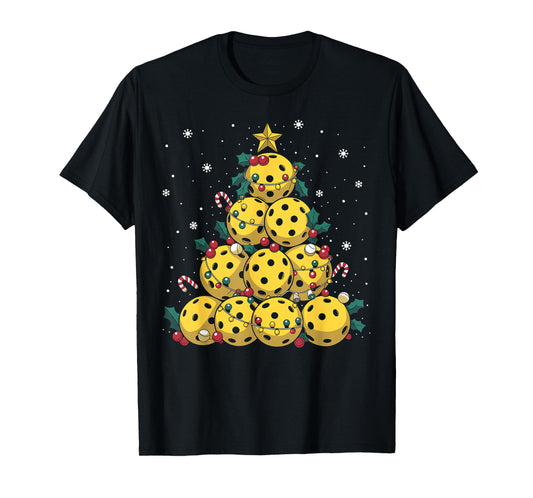 Funny Pickleball Christmas Tree Lights Christmas Men Women T-Shirt