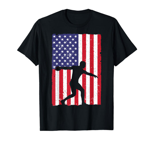 Funny Discus Throwing Art For Men Women US Flag Discus Lover T-Shirt