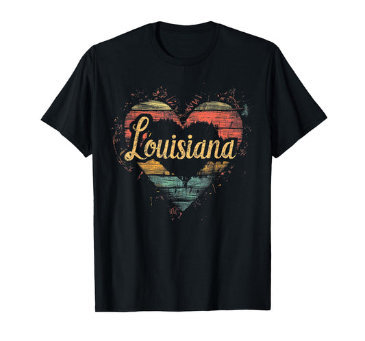 Louisiana -Heart Vintage Love Women Kids Retro Graphic Funny T-Shirt