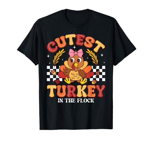 Cutest Turkey In The Flock Thanksgiving Girls Kids Toddlers T-Shirt