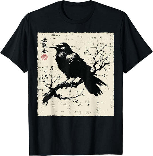 Japanese Bird Black Raven Vintage Crow Art Men Women Kids T-Shirt