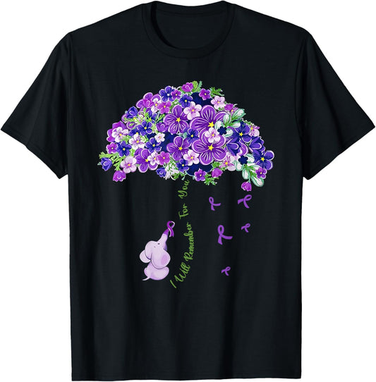 Alzheimer's Awareness Cute Elephant I Will Remember For You T-Shirt