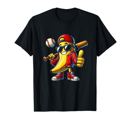 Banana Playing Baseball Fruit Lover Baseball Player T-Shirt