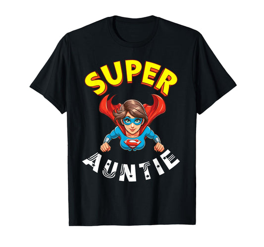 Super Auntie Hero Cape Flying Cartoon Funny Niece Nephew T-Shirt