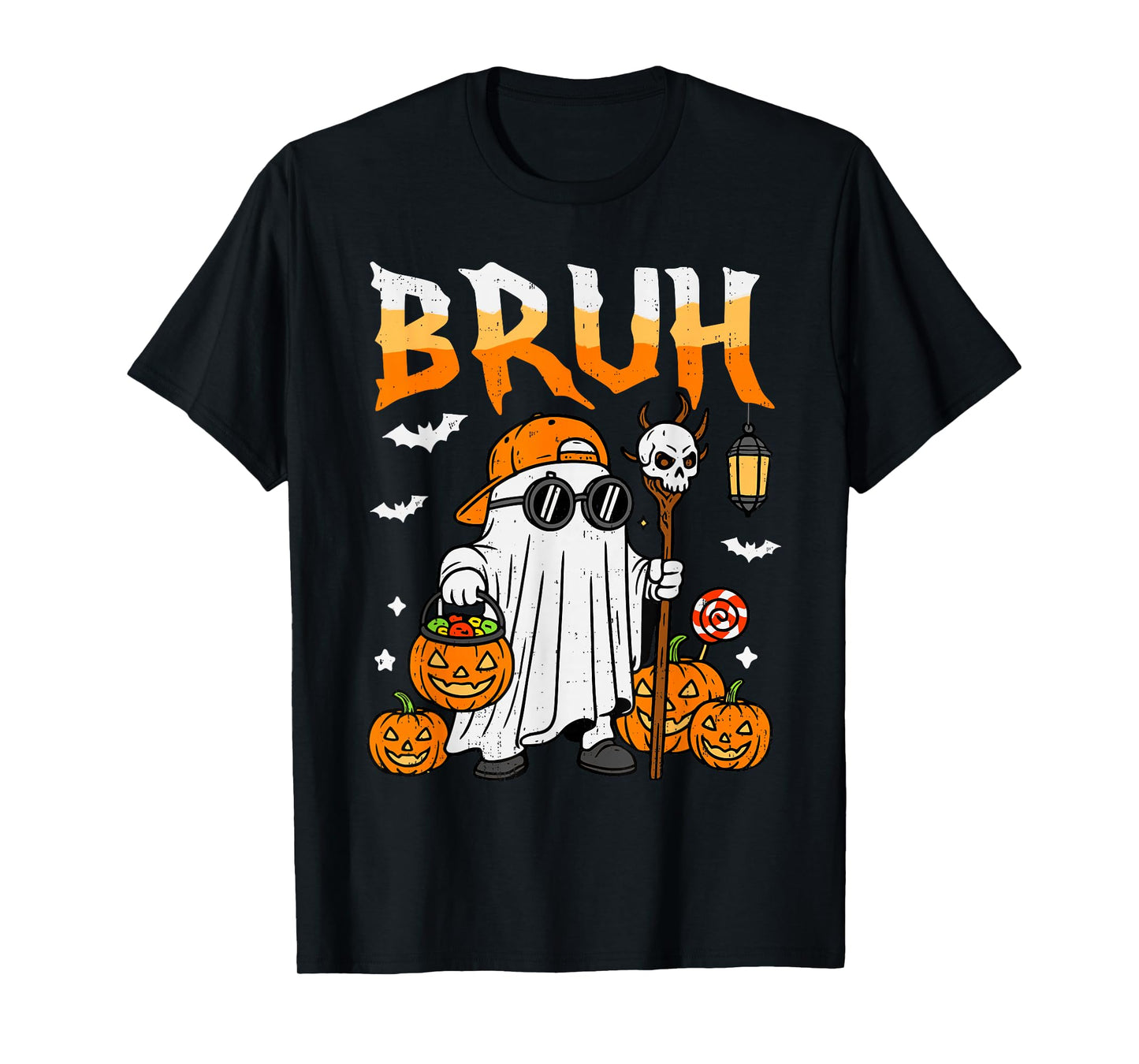 Bruh Ghost Candy Pumpkin Halloween Costume Boy Teen Bro Kid T-Shirt