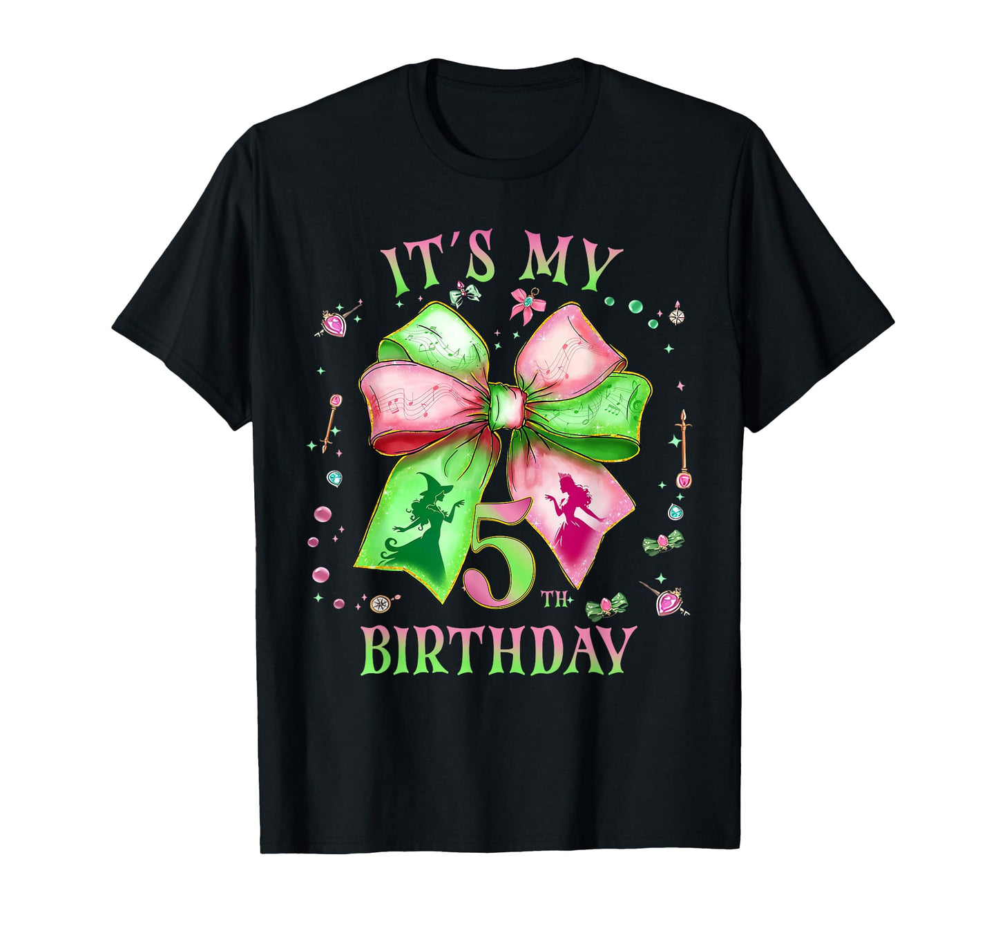 It's My 5th Birthday Girl Witch Pink And Green 5 Year Old T-Shirt