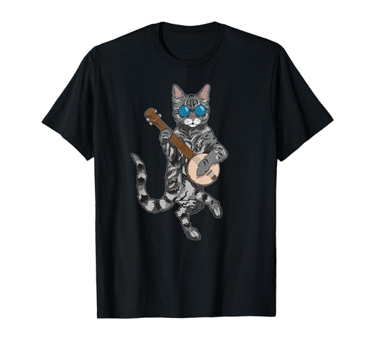 Banjo Cat Funny Retro Style Bluegrass & Tabby Feline Lover T-Shirt