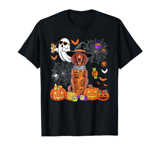 Irish Setter As Witch Drinking Coffee Halloween Boo Ghost T-Shirt