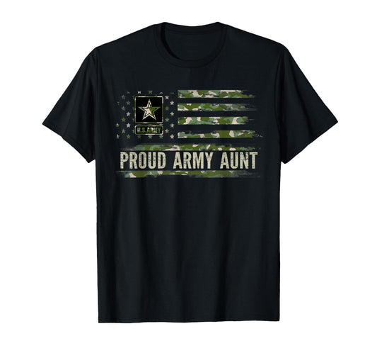 Vintage Proud Army Aunt Camo American Flag Veteran Gift T-Shirt